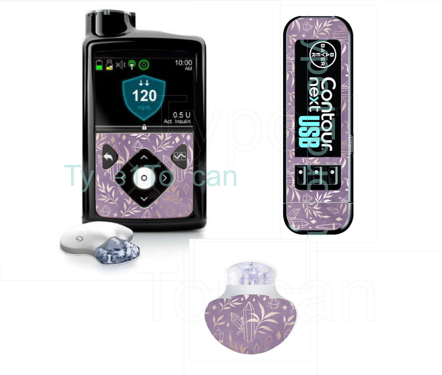 Amethyst Crystal | Diabetes Stickers | Dexcom G6 Omnipod Freestyle Libre Tslim Medtronic Enlite Minimed Pump Contour Vinyl Decal Cover