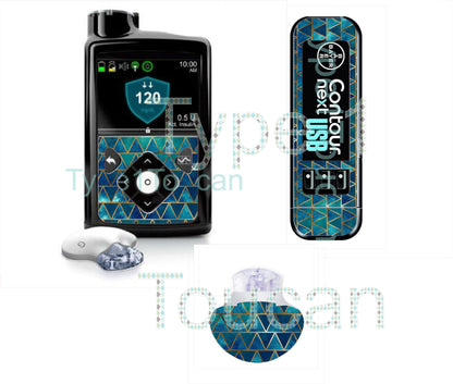 Deep Ocean Blue Stars Gold | Diabetes Stickers | Dexcom G6 Omnipod Freestyle Libre Tslim Medtronic Enlite Minimed Pump Contour Vinyl Decal