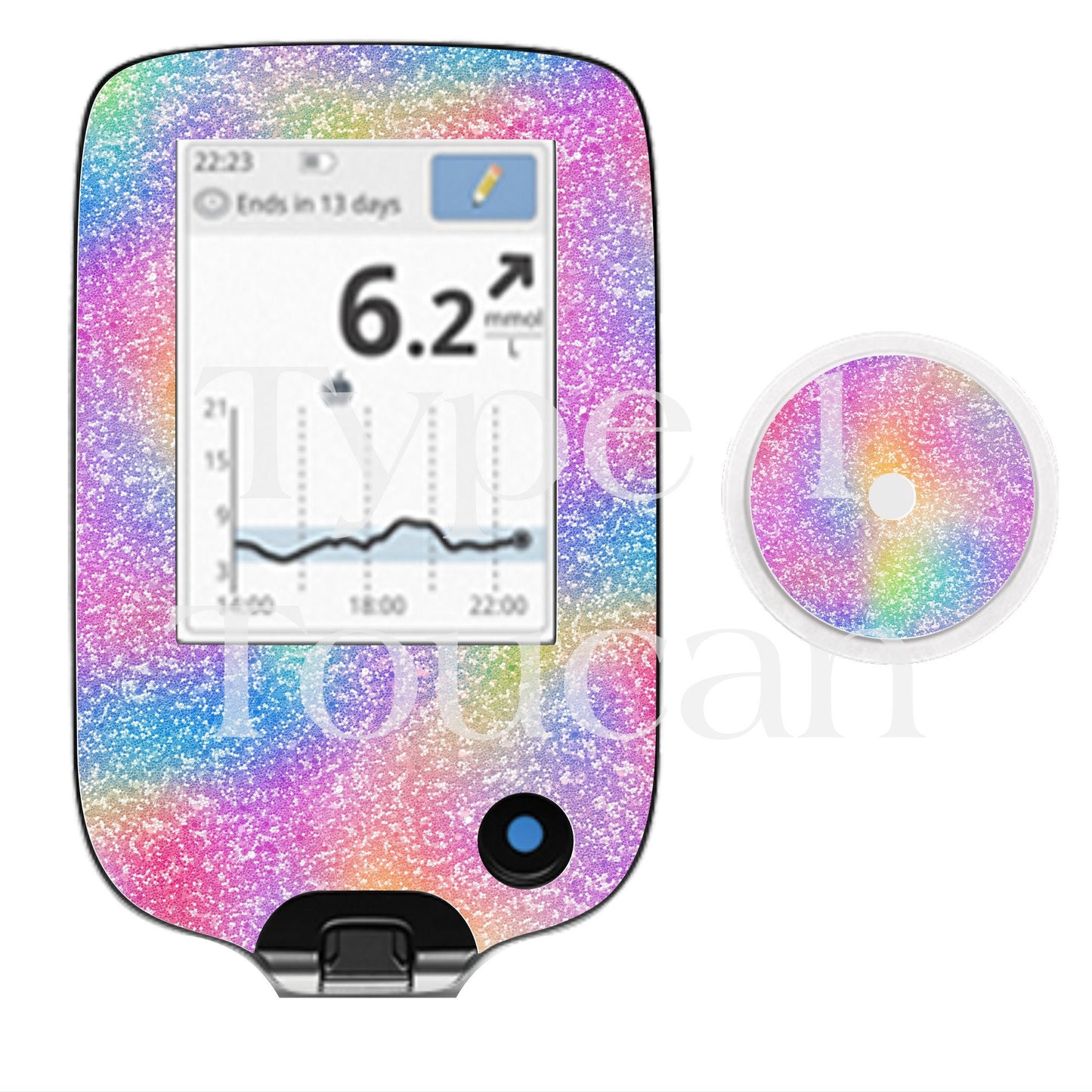 Rainbow Glitter Effect | Diabetes Stickers | Dexcom G6 Omnipod Freestyle Libre Tslim Medtronic Enlite Minimed Pump Contour Vinyl Decal Cover