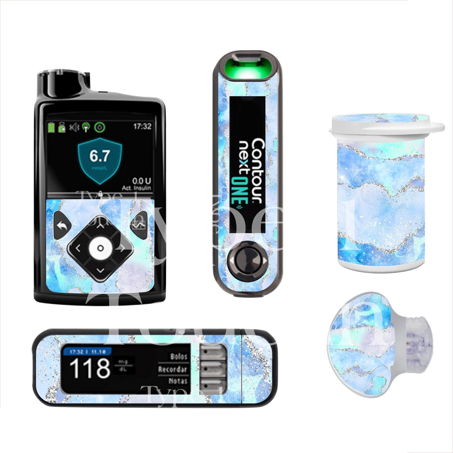Blue Marble  Agate | Diabetes Stickers | Dexcom G6 Omnipod Freestyle Libre Tslim Medtronic Enlite Minimed Pump Contour Vinyl Decal Cover