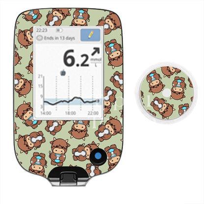 Highland Cow Sage Green | Diabetes Stickers | Dexcom G6 Omnipod Freestyle Libre Tslim Medtronic Enlite Minimed Pump Contour Decal Cover