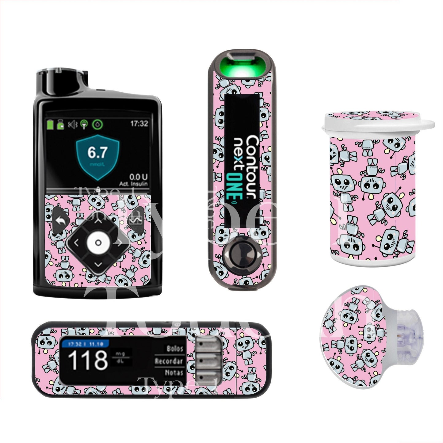 Diabot Robot Pink Cyborg | Diabetes Stickers | Dexcom G6 Omnipod Freestyle Libre Tslim Medtronic Enlite Minimed Pump Contour Vinyl Cover