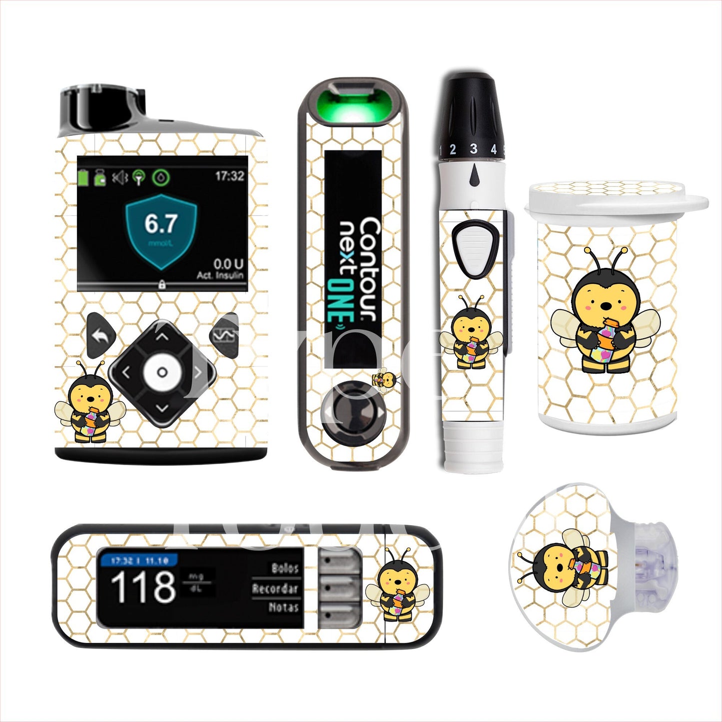 Dia-bee-tes Honeycomb | Diabetes Stickers | Dexcom G6 Omnipod Freestyle Libre Tslim Enlite Minimed Pump Contour Vinyl Decal Cover