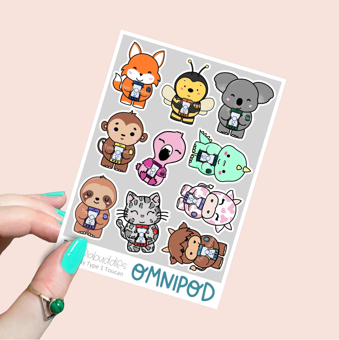 Mini Diabuddy Sticker Sheet | Diabetes Awareness Sloth Stickers | Omnipod Dash Stickers, Dexcom G6 Stickers, Freestyle Libre Stickers