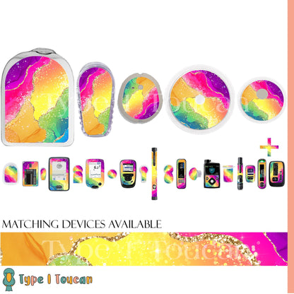 Rainbow Marble Agate | Type 1 Diabetes Stickers | Dexcom G6 Omnipod Freestyle Libre Tslim Enlite Minimed Pump Contour Vinyl Decal Cover