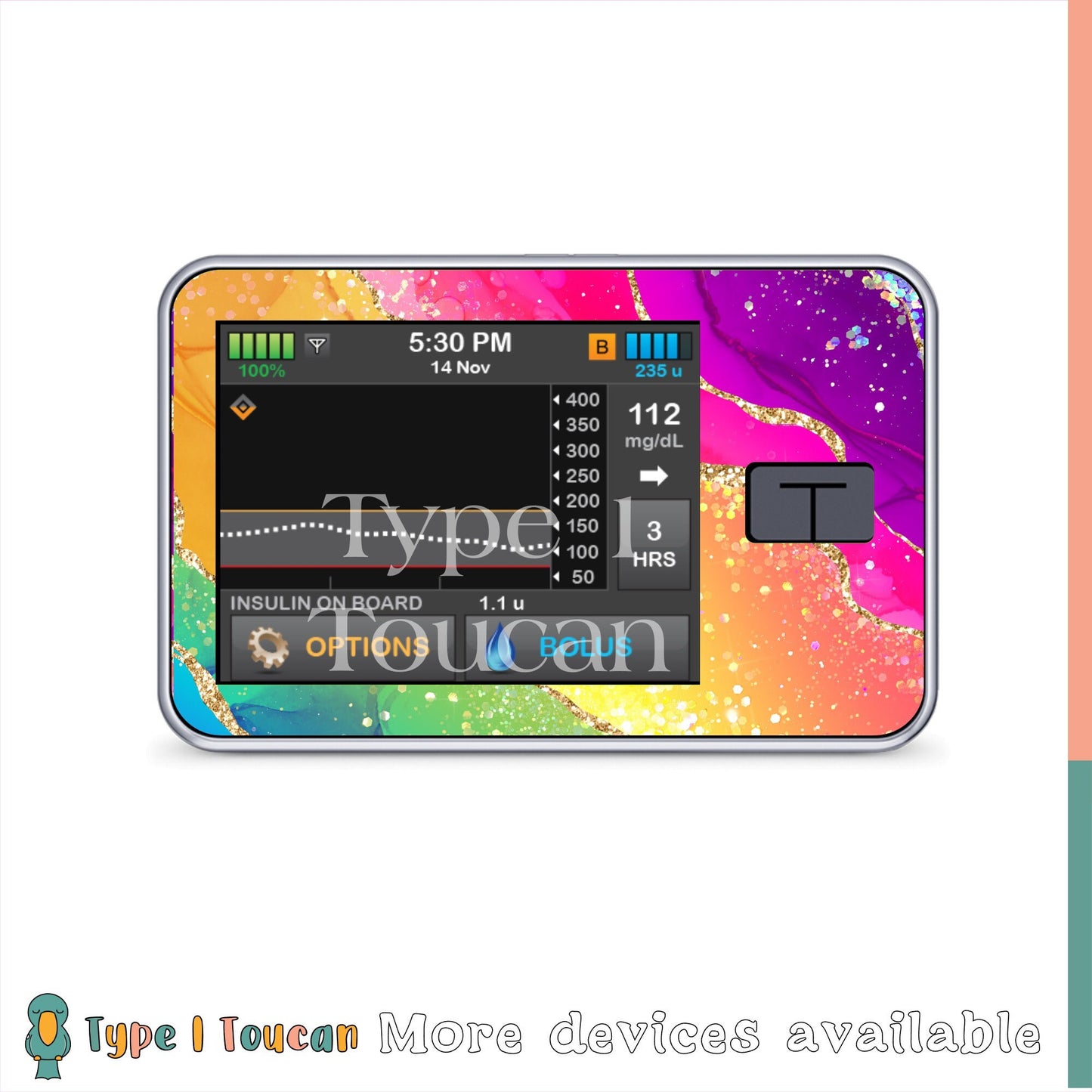 Rainbow Marble Agate | Type 1 Diabetes Stickers | Dexcom G6 Omnipod Freestyle Libre Tslim Enlite Minimed Pump Contour Vinyl Decal Cover