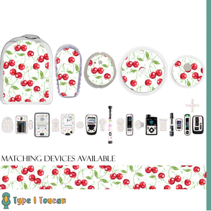 Cheeky Cherries | Cherry Print Diabetes Stickers | Dexcom G6 Omnipod Freestyle Libre Tslim Medtronic Enlite Minimed Pump Contour Vinyl