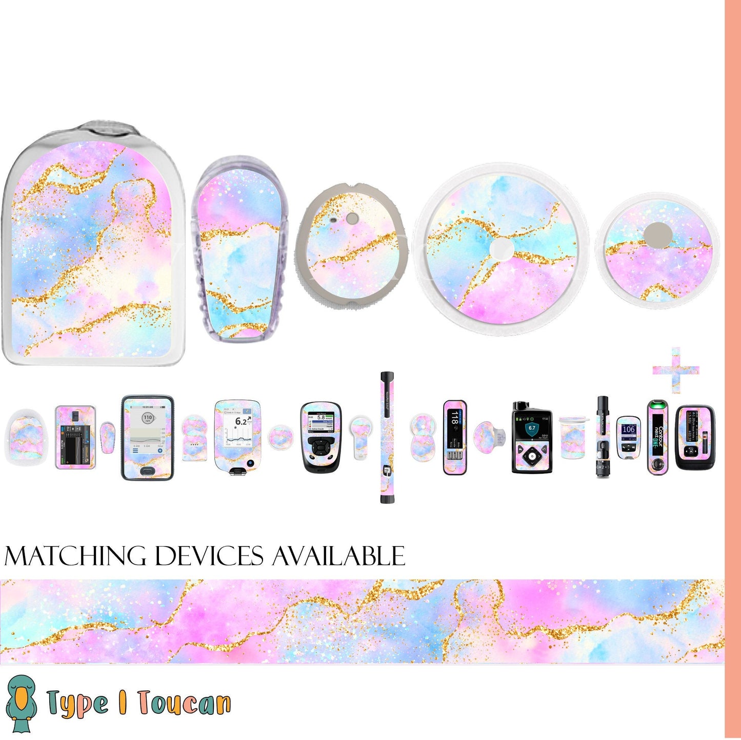 Pastel Ocean Agate Marble | Diabetes Stickers | Dexcom G6 Omnipod Freestyle Libre Tslim Medtronic Enlite Minimed Pump Contour Vinyl Decal