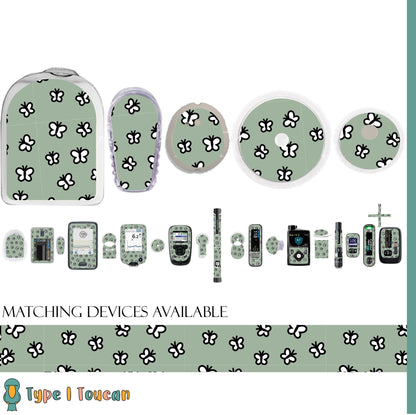 Natural Sage Butterflies | Diabetes Stickers | Dexcom Sticker Omnipod Freestyle Libre Tslim Enlite Minimed Medtronic Pump Contour Vinyl