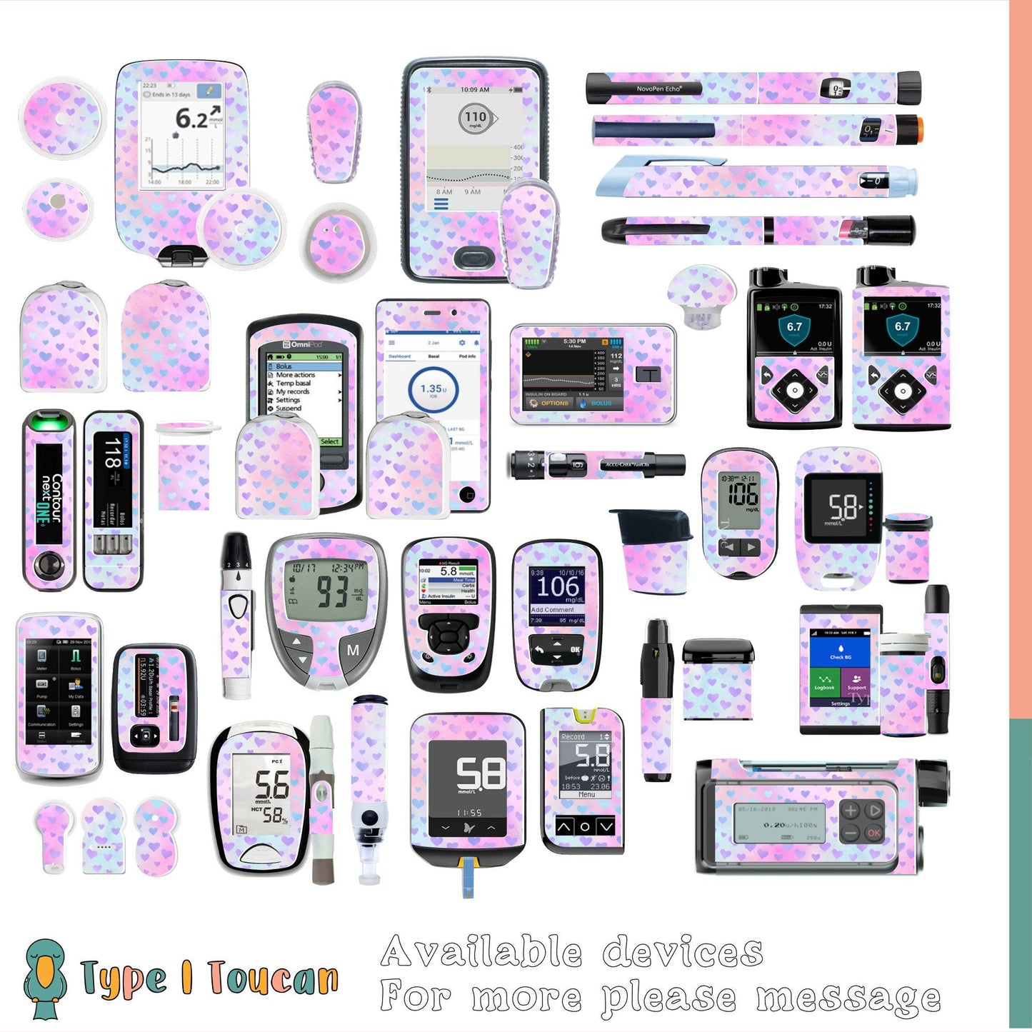 Holo Effect Hearts | Diabetes Stickers | Dexcom Sticker Omnipod Freestyle Libre Tslim Enlite Minimed Medtronic Pump Contour Decal