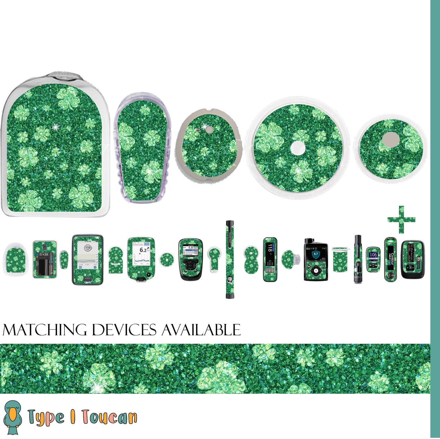 Emerald Isle Glitter Effect | St Patricks Day | Diabetes Stickers | Dexcom Sticker Omnipod Freestyle Libre Tslim Minimed Medtronic Pump