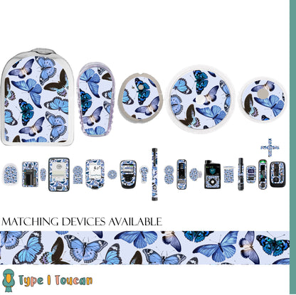 Butterflies in Blue | Diabetes Stickers | Summer Dexcom Sticker Omnipod Freestyle Libre Tslim Minimed Medtronic Pump Contour Cover