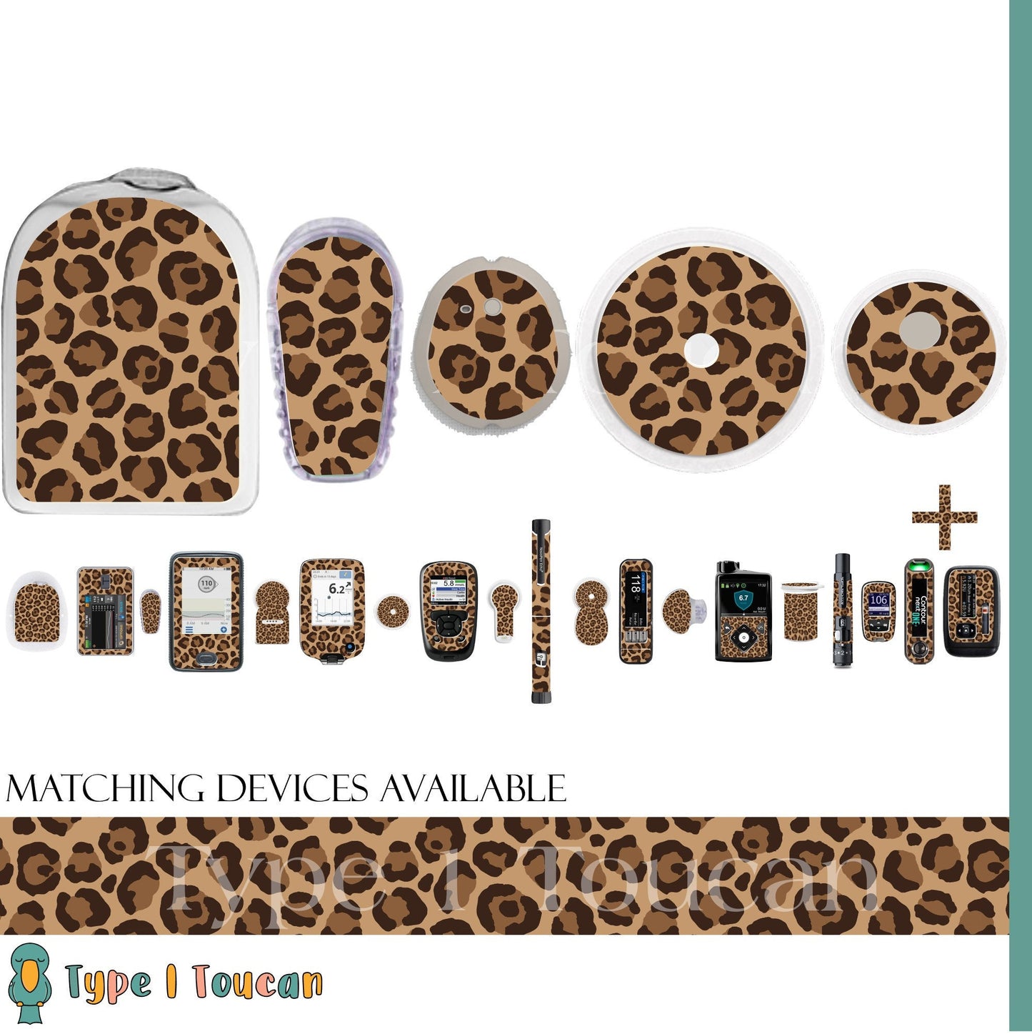 Leopard Print | Type 1 Diabetes Stickers | Dexcom G6 Omnipod Freestyle Libre Tslim Enlite Minimed Pump Contour Vinyl Decal Cover