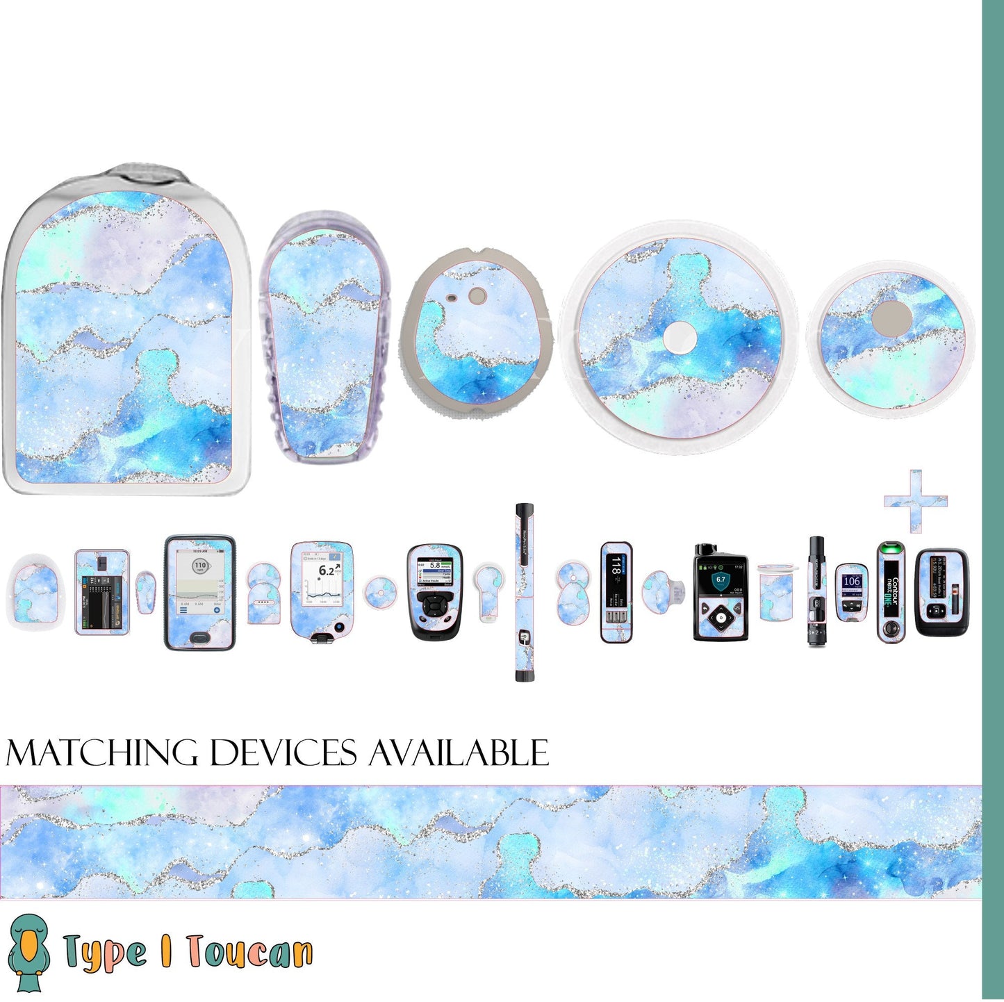 Blue Marble  Agate | Diabetes Stickers | Dexcom G6 Omnipod Freestyle Libre Tslim Medtronic Enlite Minimed Pump Contour Vinyl Decal Cover