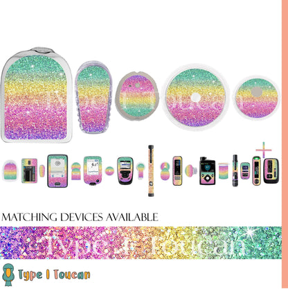 Rainbow Glitter Effect | Diabetes Stickers | Dexcom Sticker Omnipod Freestyle Libre Tslim Enlite Minimed Medtronic Pump Contour Vinyl Decal