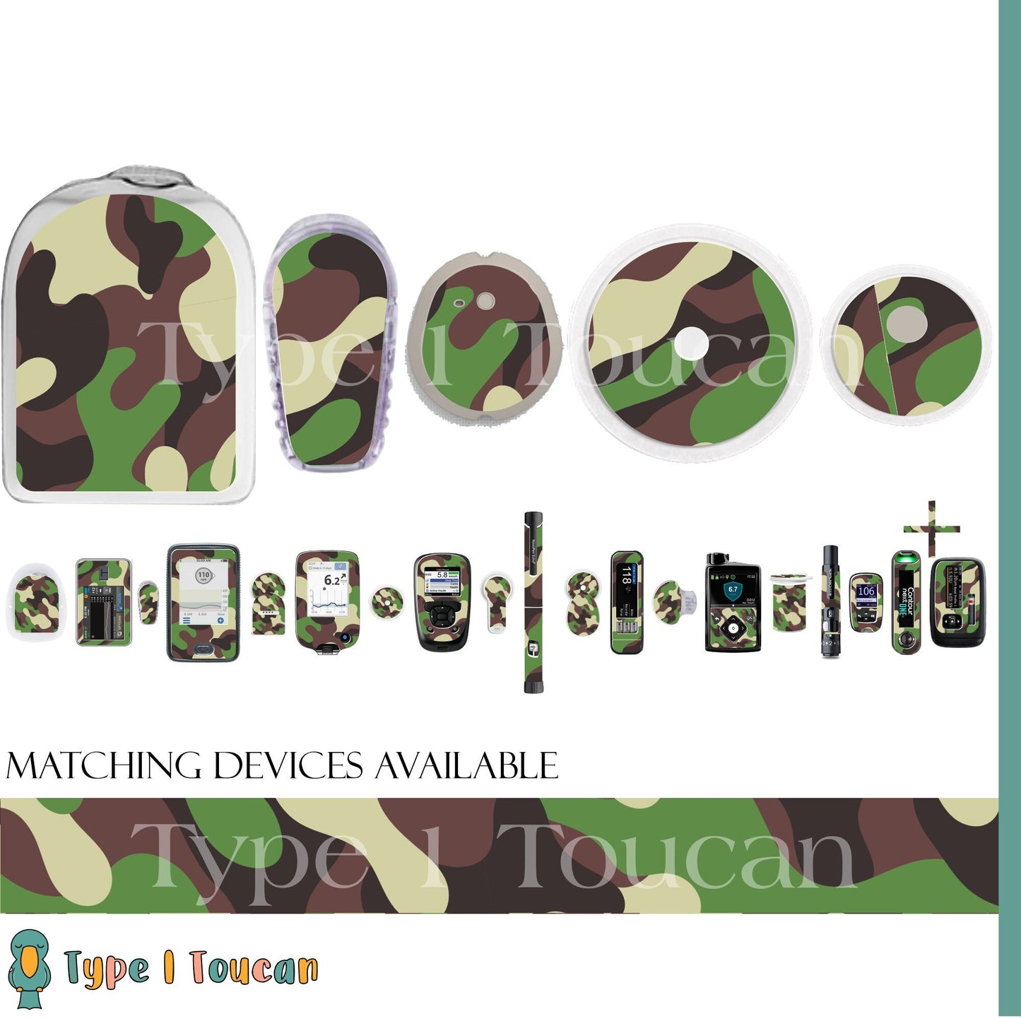 Camouflage Print Stickers Vinyl Decal Cover Dexcom G6, Omnipod, Freestyle Libre, Tslim Medtronic Enlite 640g 670g Contour
