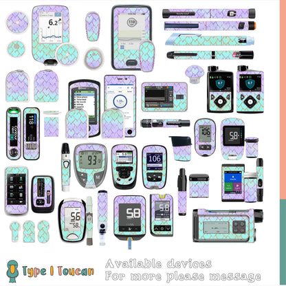 Purple Dragon Scales | Blue Diabetes Stickers | Dexcom G6 Omnipod Freestyle Libre Tslim Medtronic Enlite Minimed Pump Contour Vinyl Decal