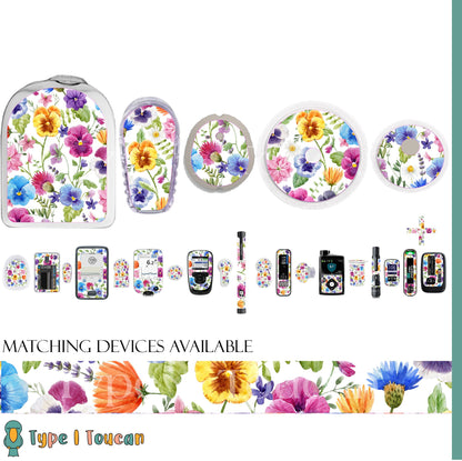Pansy Florals | Spring Flowers Diabetes Stickers | Dexcom G6 Omnipod Freestyle Libre Tslim Medtronic Enlite Minimed Pump Contour Decal Cover