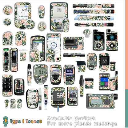 Muted Tropical Sage and Blush | Diabetes Stickers | Dexcom Sticker Omnipod Freestyle Libre Tslim Minimed Medtronic Pump Contour Cover