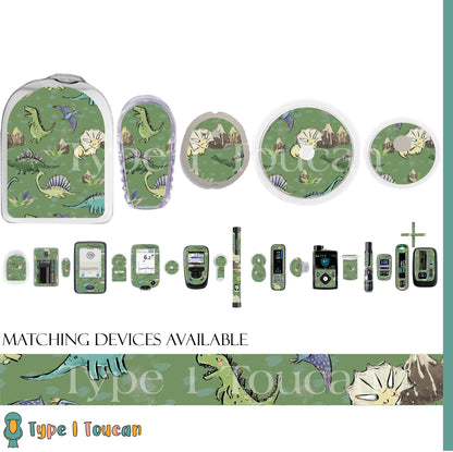 Green Dinosaurs Trex | Diabetes Stickers | Boys Dexcom G6 Omnipod Freestyle Libre Tslim Medtronic Enlite Minimed Pump Contour Vinyl