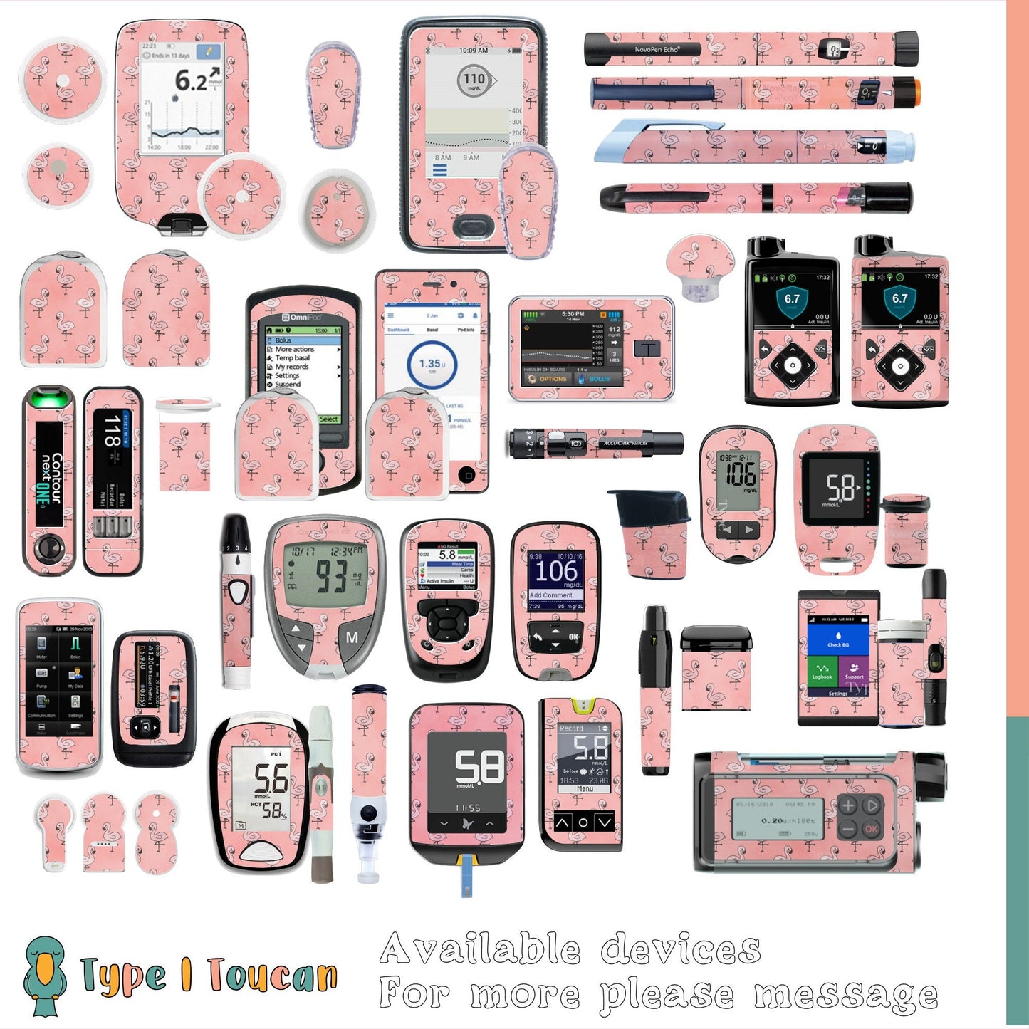 Pink Flamingo | Diabetes Stickers | Tropical Summer Dexcom G6 Stickers Omnipod Freestyle Libre Tslim Minimed Medtronic Pump Contour Cover