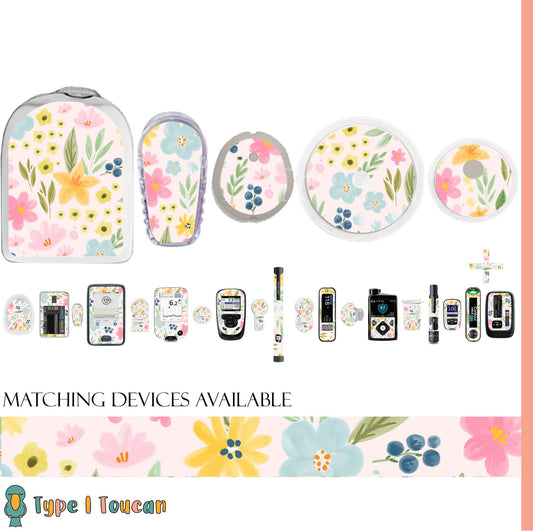 Pastel Flowers | Spring Diabetes Stickers | Floral Flowers Dexcom G6 Stickers Omnipod Freestyle Libre Tslim Minimed Medtronic Pump Contour