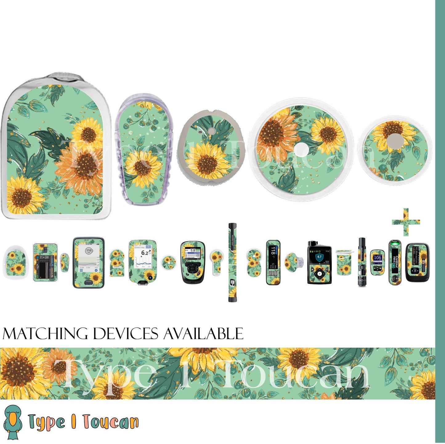 Summer Sunflower | Diabetes Stickers | Dexcom G6 Omnipod Freestyle Libre Tslim Medtronic Enlite Minimed Pump Contour Vinyl Decal Cover