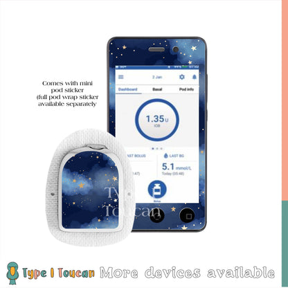 Night Time Clouds and Stars | Blue Diabetes Stickers | Dexcom Sticker Omnipod Freestyle Libre Tslim Minimed Medtronic Pump Contour Cover