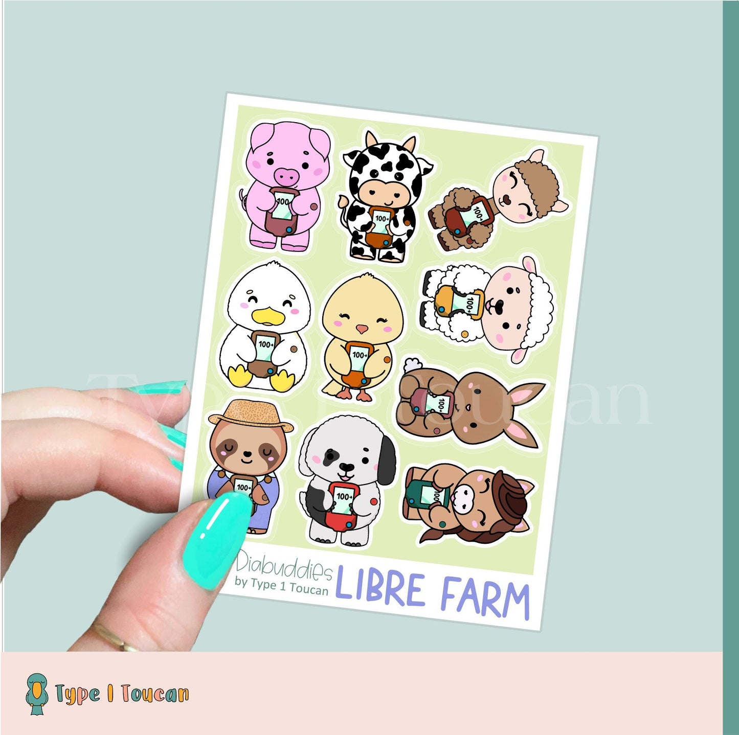 Mini Diabuddy Sticker Sheet | Diabetes Awareness Easter Farm Stickers | Omnipod Dash Stickers, Dexcom G6 Stickers, Freestyle Libre Stickers