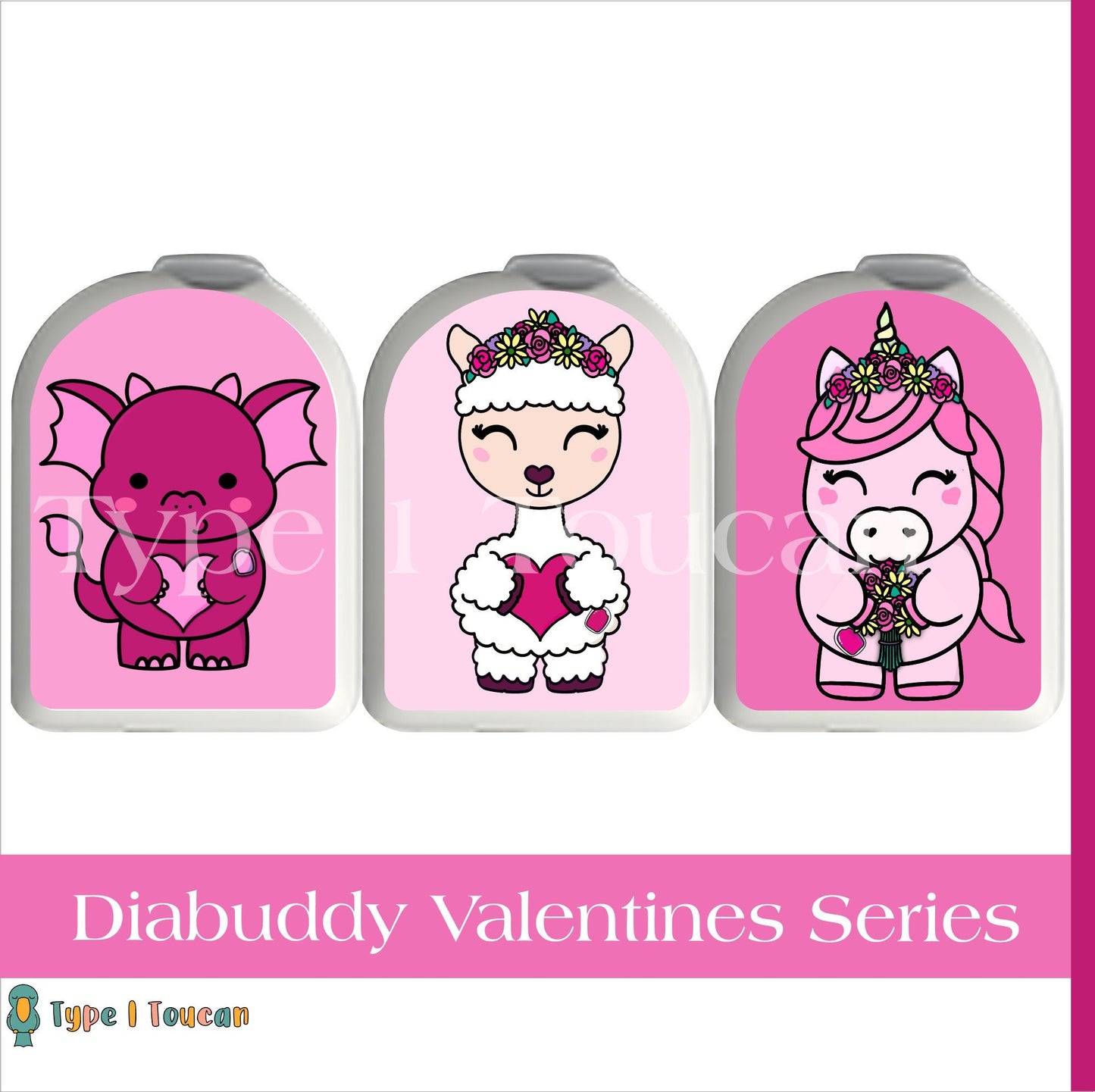 Valentine Pink Hearts Diabuddy Omnipod Stickers, Omnipod Dash Stickers, Omnipod 5 Stickers, Pod Stickers, Dragon Llama Unicorn