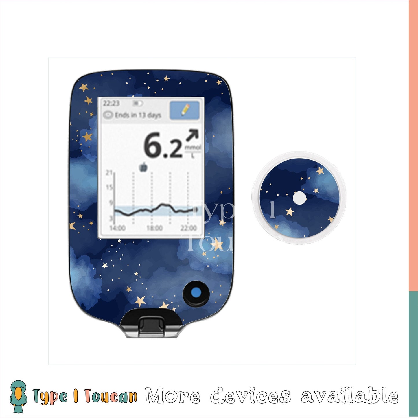 Night Time Clouds and Stars | Blue Diabetes Stickers | Dexcom Sticker Omnipod Freestyle Libre Tslim Minimed Medtronic Pump Contour Cover