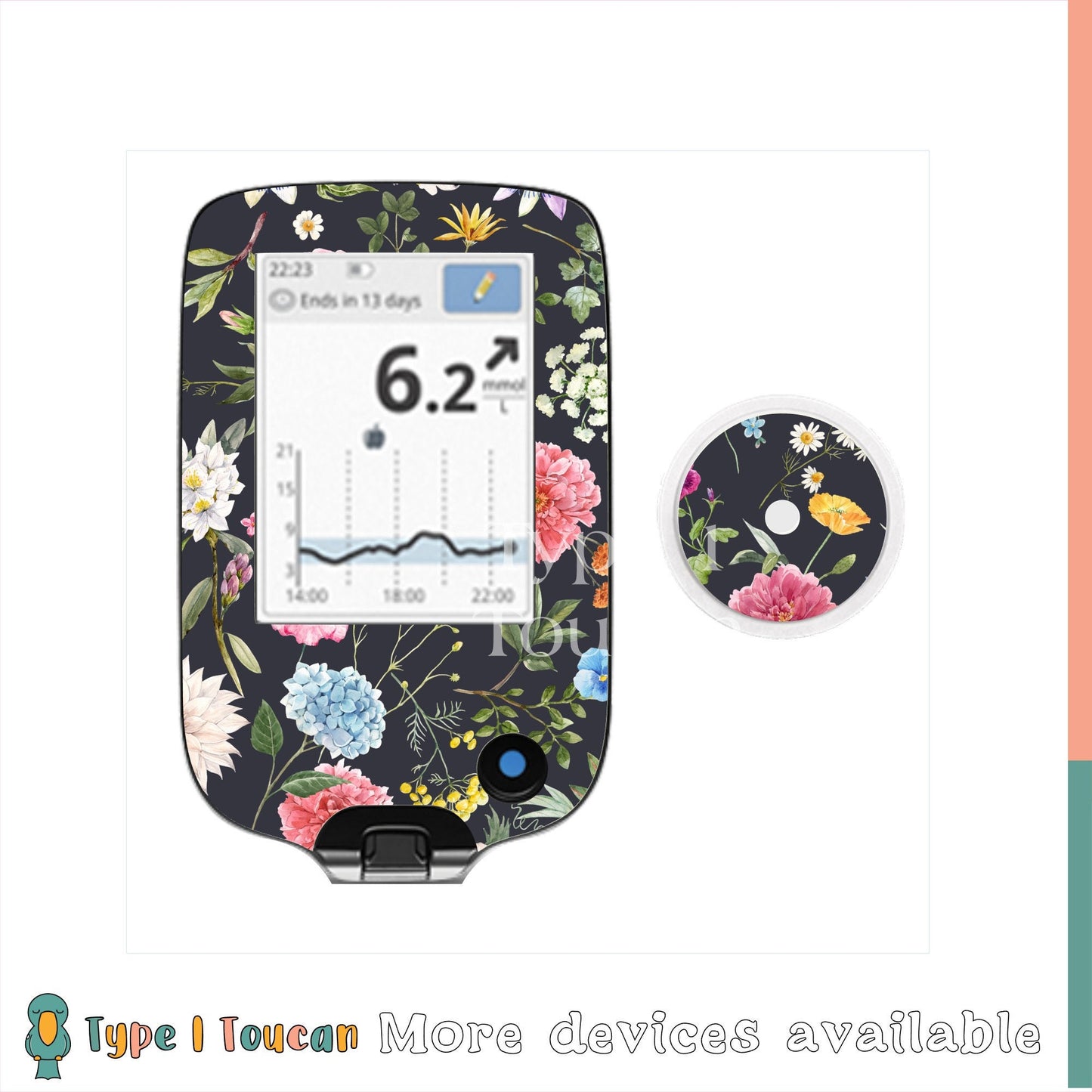 Night Florals | Diabetes Stickers | Flower Dexcom Sticker Omnipod Roses Freestyle Libre Tslim Minimed Medtronic Pump Contour Cover