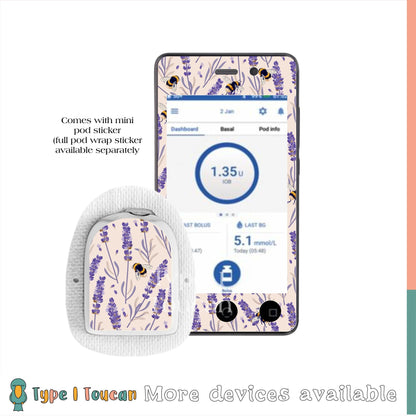 Spring Lavender and Bees | Diabetes Stickers | Floral T1D T2D Dexcom G6 Stickers Omnipod Freestyle Libre Tslim Minimed Medtronic Pump