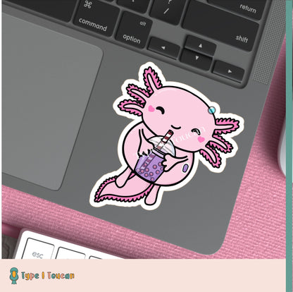 Axel Rose Axolotl | Personalised Diabuddy Sticker, Diabuddies Sticker holding choice of Novopens, Medtronic, Tslim, Omnipod, Ypsomed, Dana