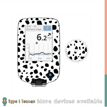 Dalmatian Print | Black and White Spot | Diabetes Stickers | T1D T2D Dexcom G6 Stickers Omnipod Freestyle Libre Tslim Minimed Medtronic Pump