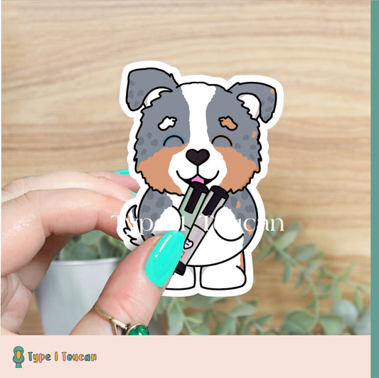 Australian Shephard | Doggie Diabuddies | Diabuddy Sticker Diabetes Dog Sticker holds 1 of Novopens, Medtronic, Tslim, Omnipod, Ypsomed Dana