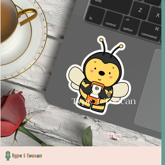 Barnabee Bee | Personalised Diabuddy Sticker, Diabuddies Sticker holding choice of Novopens, Medtronic, Tslim, Omnipod, Ypsomed, Dana