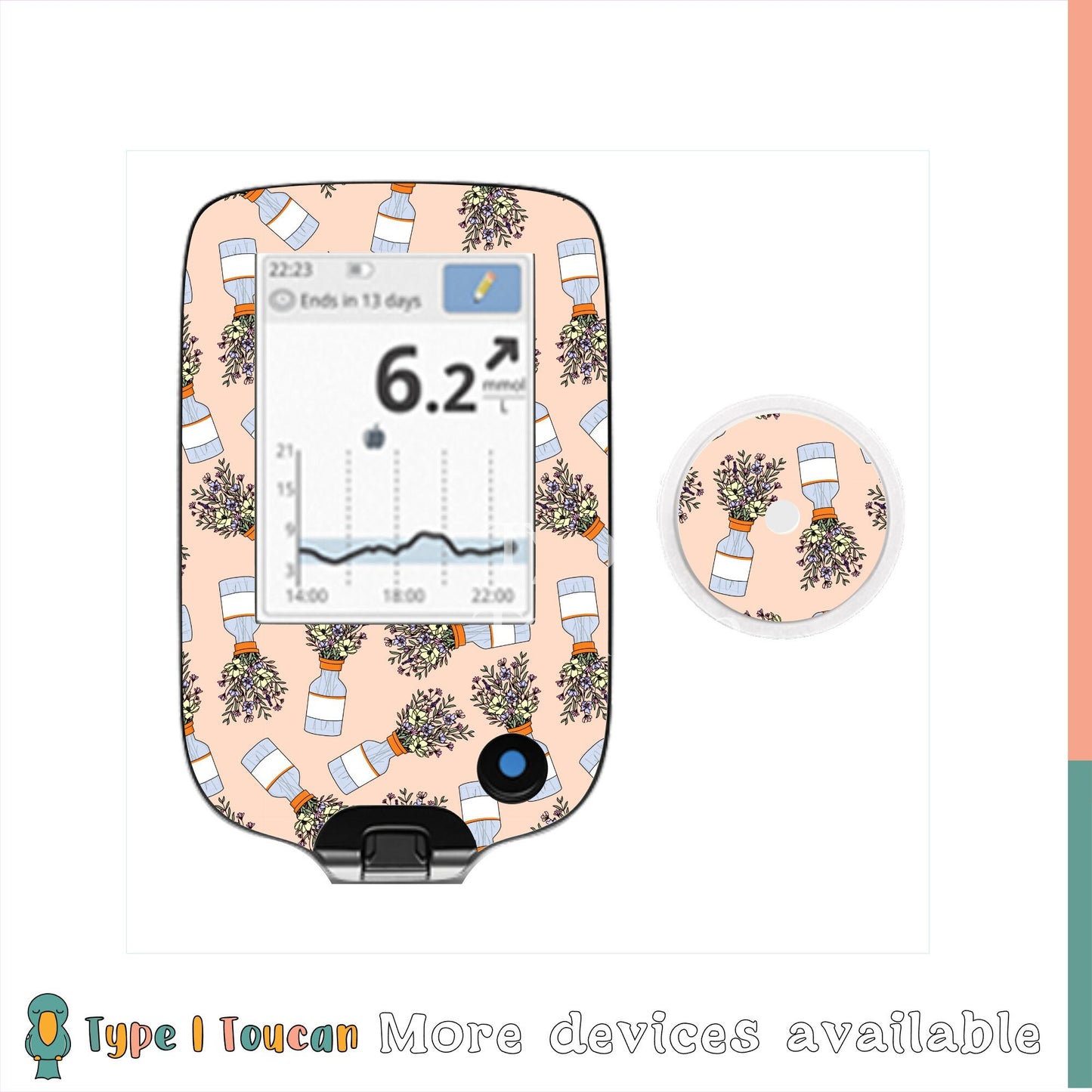 Spring Floral Insulin Print | Diabetes Stickers | Floral T1D T2D Dexcom G6 Stickers Omnipod Freestyle Libre Tslim Minimed Medtronic Pump
