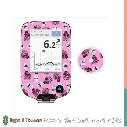 Pink Floral Insulin Print | Diabetes Stickers | Floral T1D T2D Dexcom G6 Stickers Omnipod Freestyle Libre Tslim Minimed Medtronic Pump