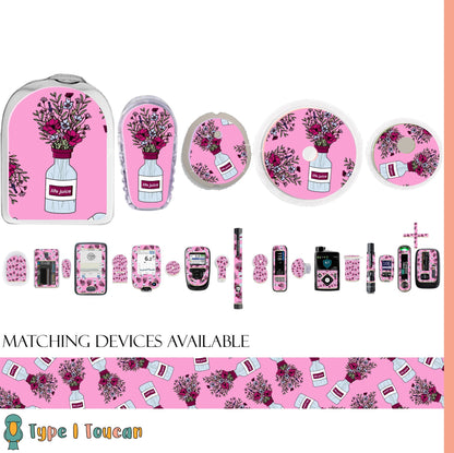 Pink Floral Insulin Print | Diabetes Stickers | Floral T1D T2D Dexcom G6 Stickers Omnipod Freestyle Libre Tslim Minimed Medtronic Pump