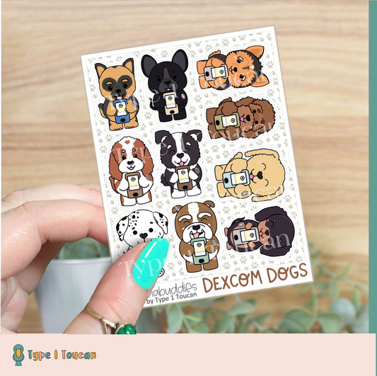 Mini Diabuddy Doggie Sticker Sheet | Diabetes Awareness Sloth Stickers | Omnipod Dash Stickers, Dexcom G6 Stickers, Freestyle Libre Stickers