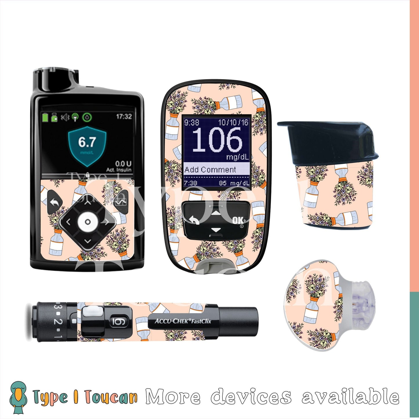 Spring Floral Insulin Print | Diabetes Stickers | Floral T1D T2D Dexcom G6 Stickers Omnipod Freestyle Libre Tslim Minimed Medtronic Pump