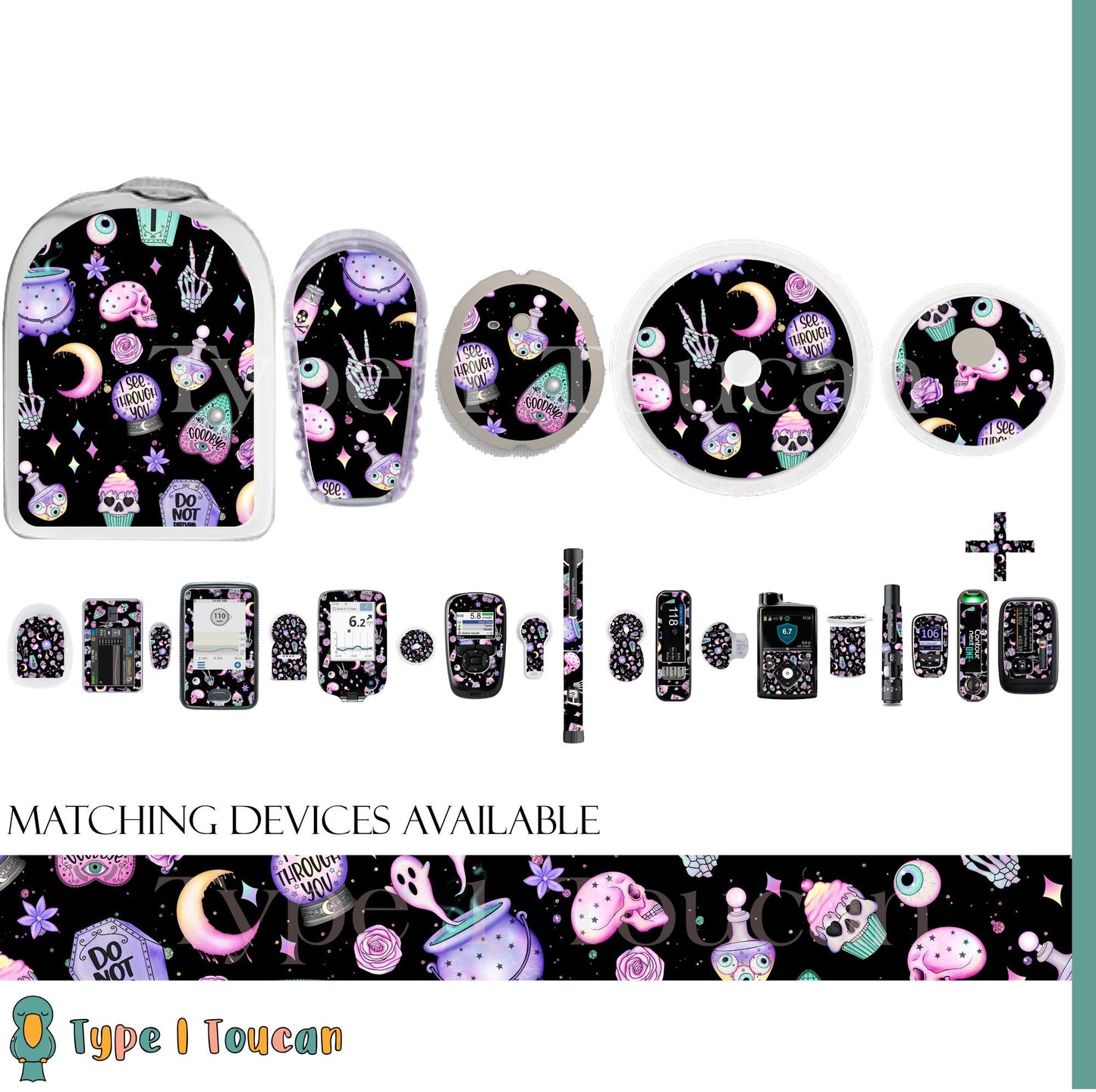 Halloween Mystical Magic | Type 1 Diabetes Stickers | Dexcom G6 Omnipod Freestyle Libre Tslim Enlite Minimed Pump Contour Vinyl Decal Cover