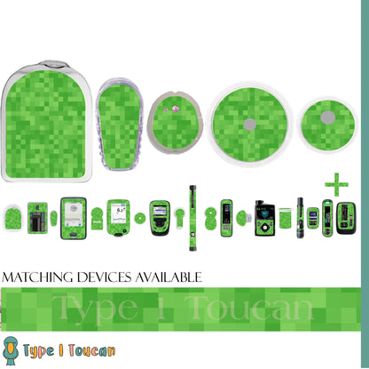 Pixelated Green Pattern | Diabetes Stickers | Floral Flowers Dexcom G6 Stickers Omnipod Freestyle Libre Tslim Minimed Medtronic Pump Contour