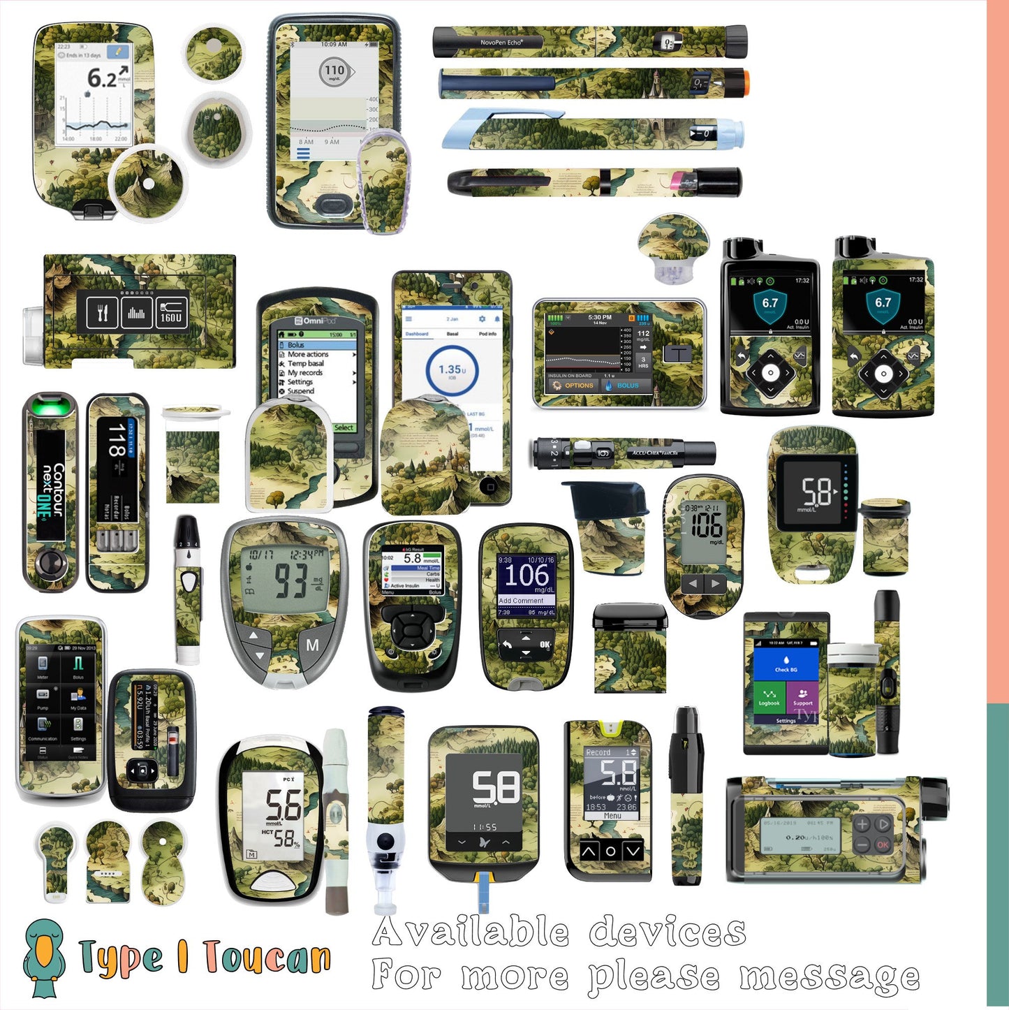 Map of Mid Earth Style | Diabetes Stickers | Dexcom Sticker Omnipod Freestyle Libre Tslim Enlite Minimed Medtronic Pump Contour Vinyl Decal