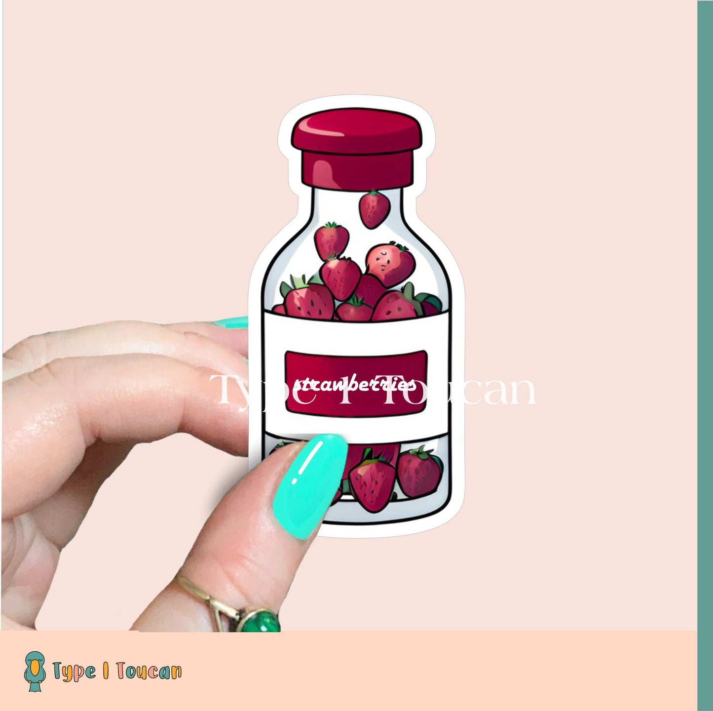 Insulin Strawberries Sticker, Type 1 Diabetes Sticker, T1D Sticker, Flowers, Diabetes Awareness Sticker, Type 2 Sticker, Diabetic gift