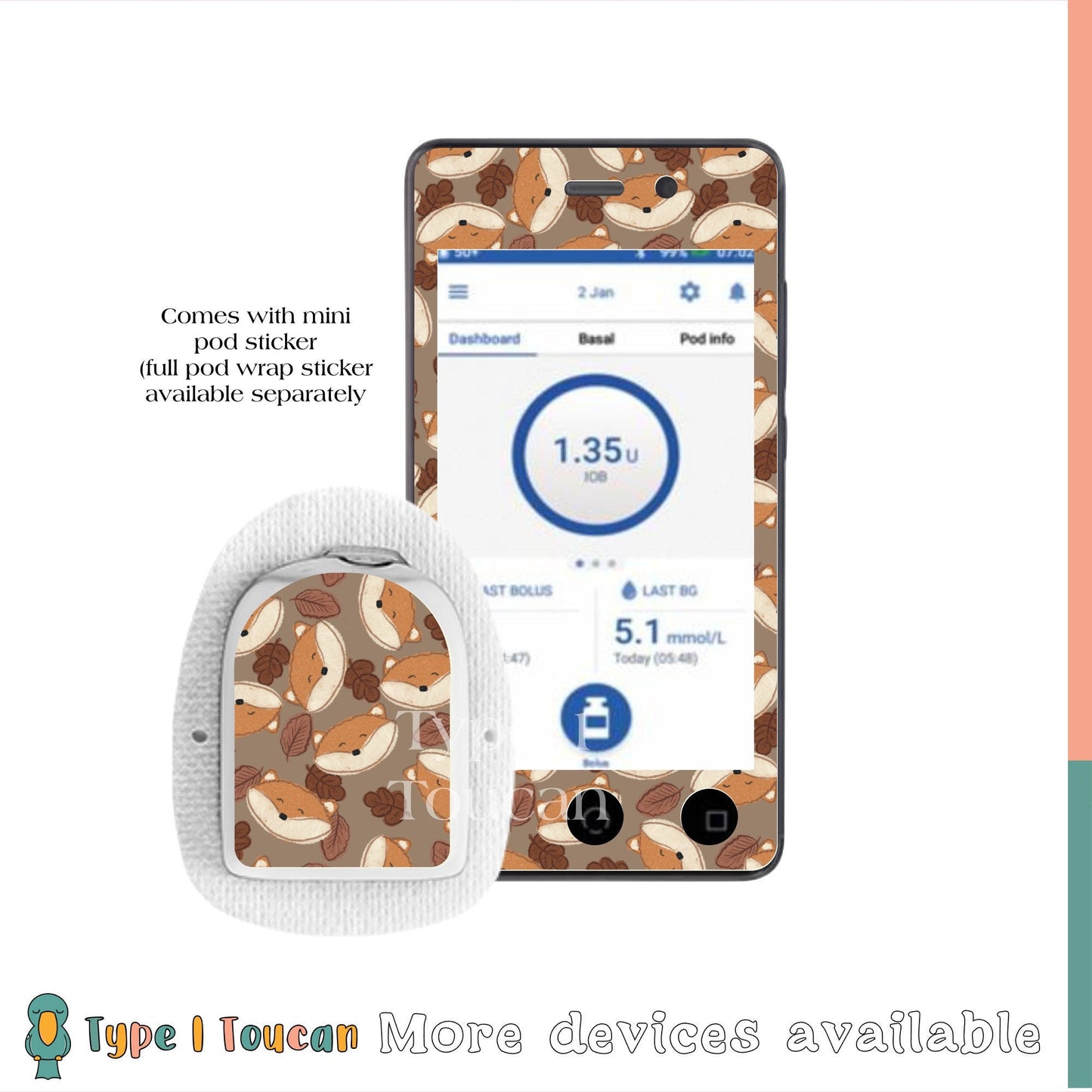 Fall Foxes | Diabetes Stickers | Dexcom G6 Omnipod Freestyle Libre Tslim Medtronic Enlite Minimed Pump Contour Decal