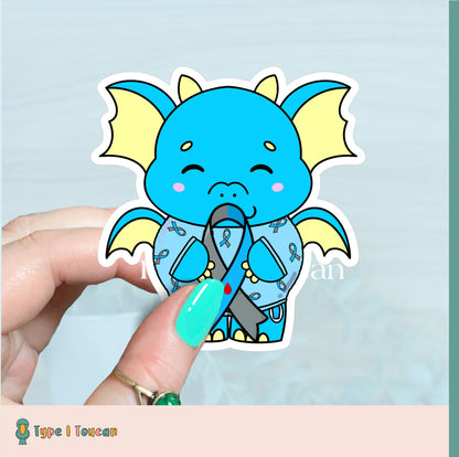 Derek the Dragon with Awareness Jumper | Blue Diaebetes Diabuddy Sticker, Diabuddies Sticker Diabetes Awareness