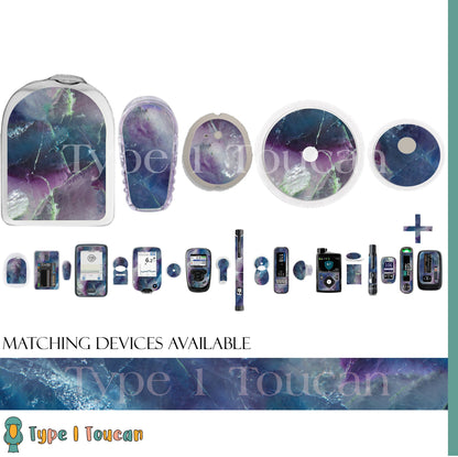 Rainbow Flourite Print | Blue Diabetes Stickers | Dexcom G6 Omnipod Freestyle Libre Tslim Medtronic Enlite Medtronic Decal Novopens Ypsomed