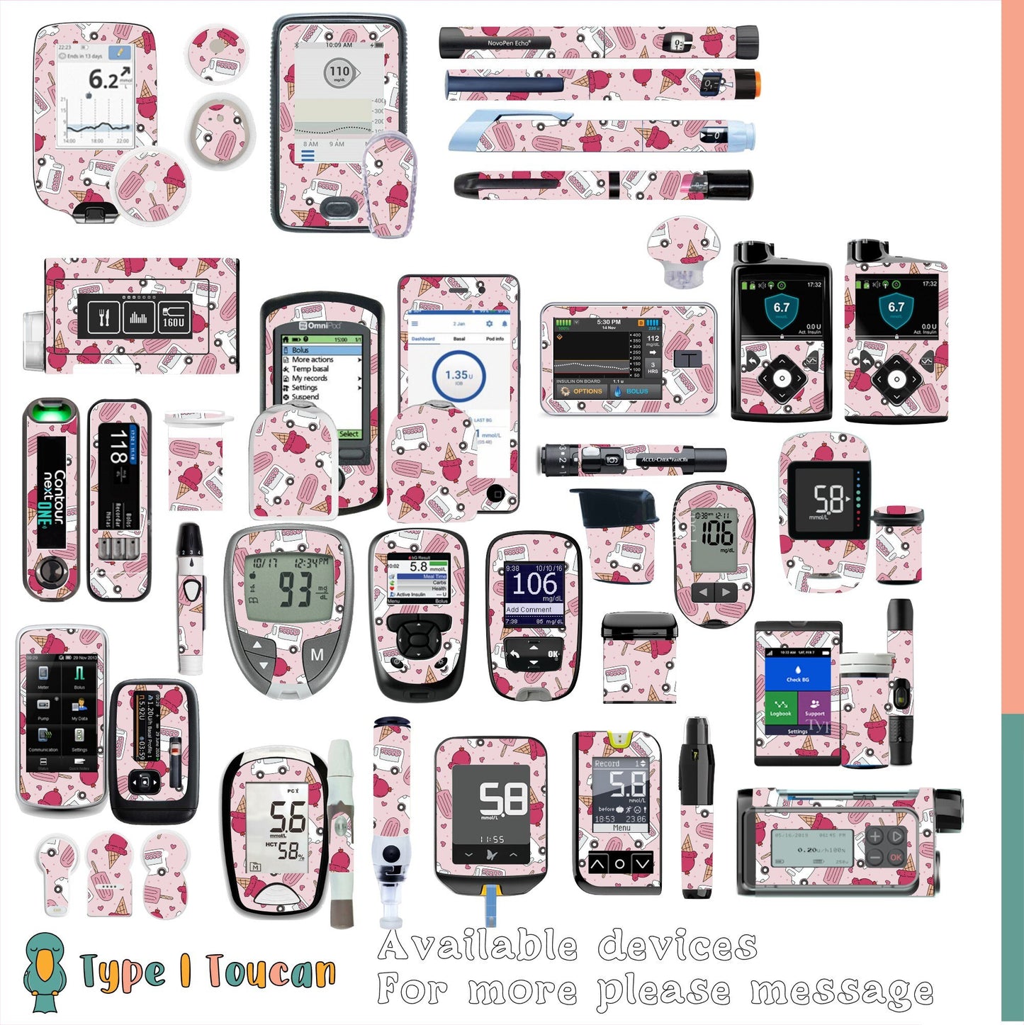 Sweet Love Icecream | Valentines Diabetes Stickers | Dexcom G6 Stickers, Dexcom G7, Dexcom One Omnipod Freestyle Libre Tslim Medtronic